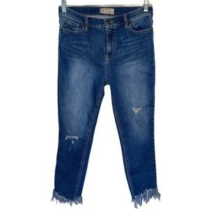 Free People Great Heights Frayed Skinny Jeans Womens Size 29 Blue Distressed